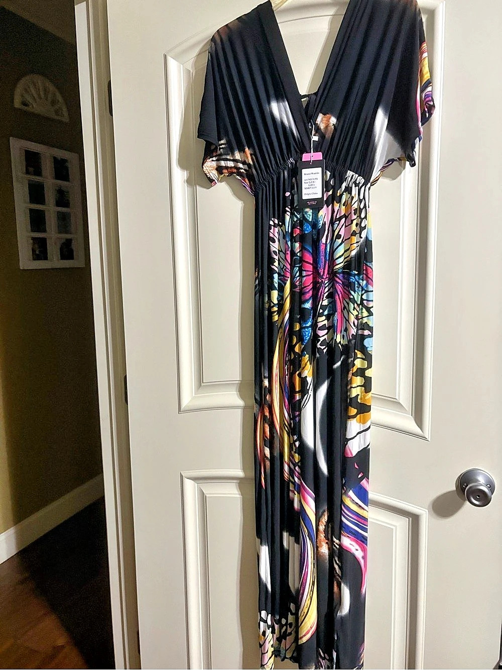 Wantdo Abstract Print Maxi Dress in Black & Multicolor Size Large N
